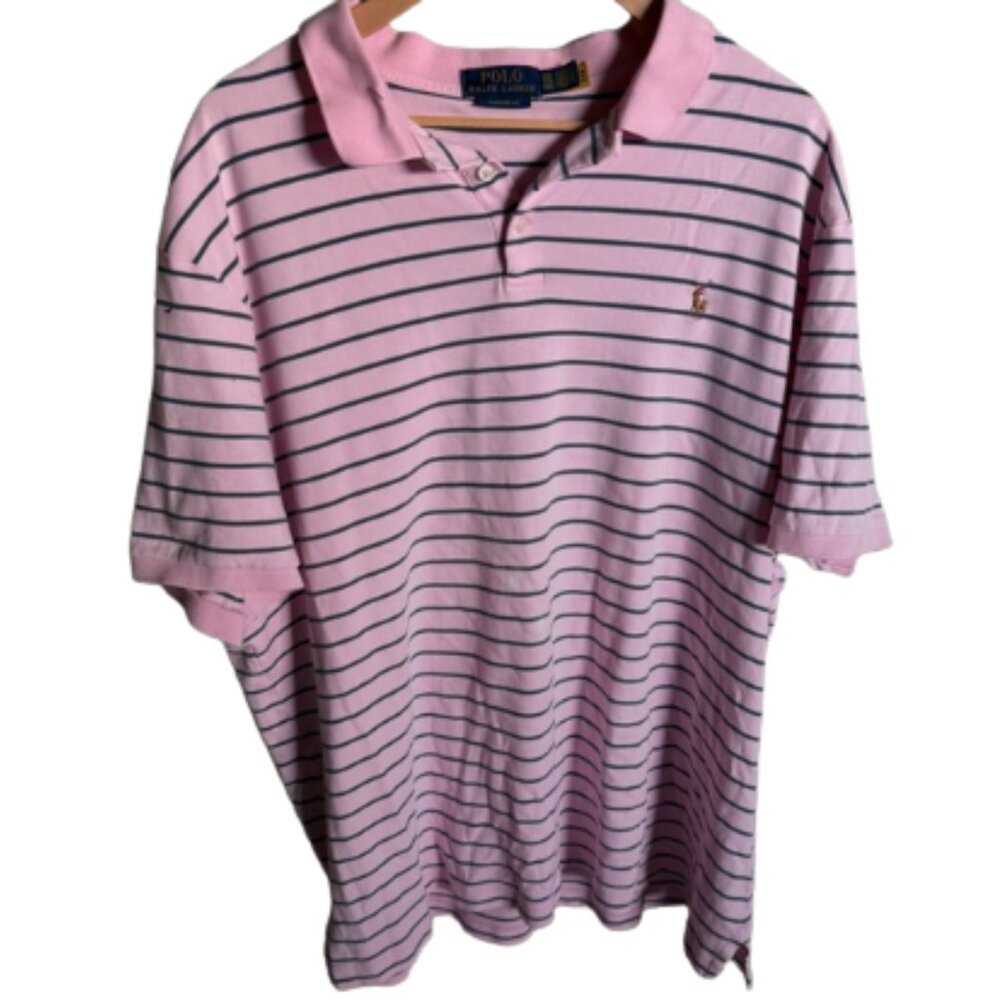 Polo by Ralph Lauren Pink and Navy Striped Polo Shirt Mens Size XXL